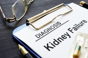 Image of paperwork with kidney failure diagnosis