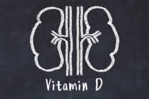 Visual illustrated image of kidneys with the label vitamin d underneath