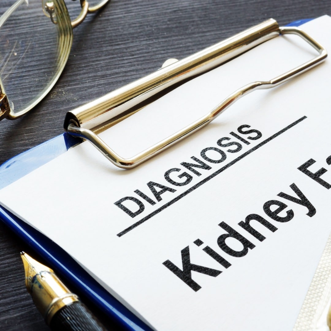 Kidney failure diagnosis paperwork on a table at South Texas Renal Care Group